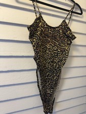 vintage 1980's 90s Fredrick's of Hollywood Hi Cut Leopard Swim Thong