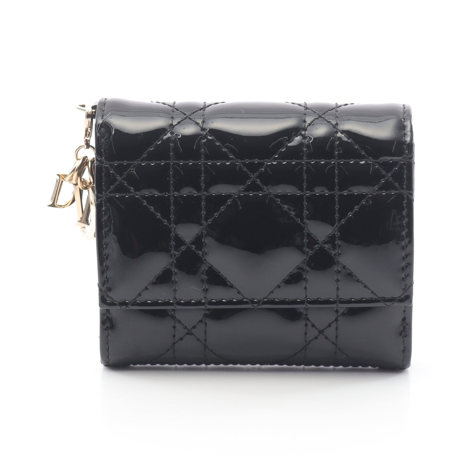 Dior Lady Cannage Black Leather Tri-fold Wallet-image