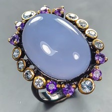 Handmade 24 ct Natural Chalcedony Ring 925 Sterling Silver Size 9 /R441376