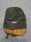 Vintage 90s Y2K Eastpak Made In USA Black Backpack Bag Brown Suede Bottom