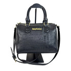 Juicy Couture Gothic Script Handbag Satchel Purse Black Leather & Gold Hardware