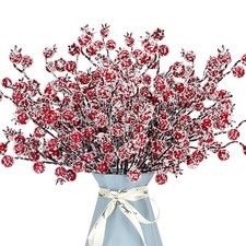 12 Pack Artificial Red Berry Stems Frosted Holly Berry Picks Christmas Picks ...