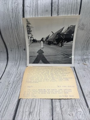 Rare Photograph Aircraft Carrier W/Airplane People Checking The Planes 7x7 