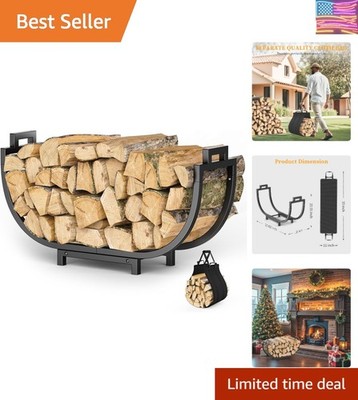 Firewood Rack, 24 Inch Indoor Fireplace Log Holder with Carrier, Thickened Me...
