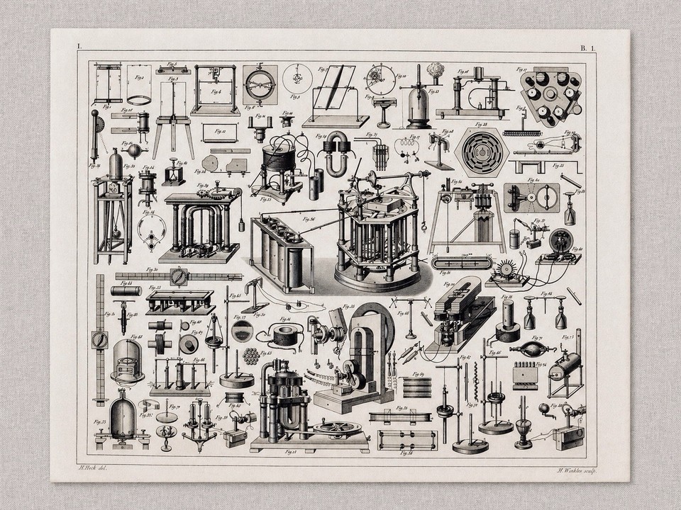     Antique Scientific Engraving 1849 Physics Instruments Magnetism 