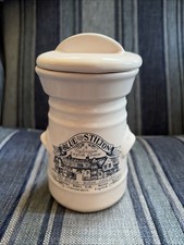 Vintage London Pottery Lidded Ceramic White Blue Stilton Cheese Jar Pot Bell Inn