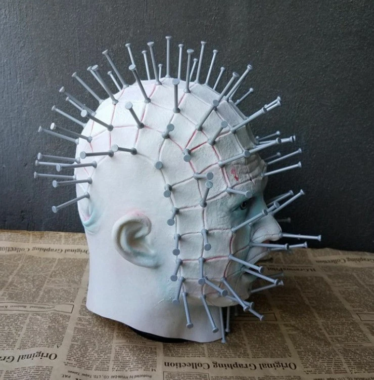 Halloween Party Latex Helmet Mask Pinhead Ghost Scary Costume Props - Image 2 of 4