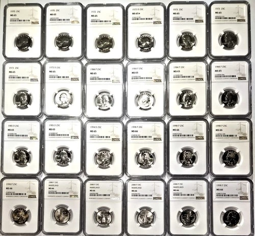 Washington Quarter 24-Coin Set - 1970 to 2000 - NGC Certified - MS 65 or MS 66
