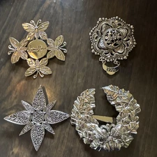 Lot of 4 Vintage Newman Marcus Silver Tone Scarf Clips Christmas Theme