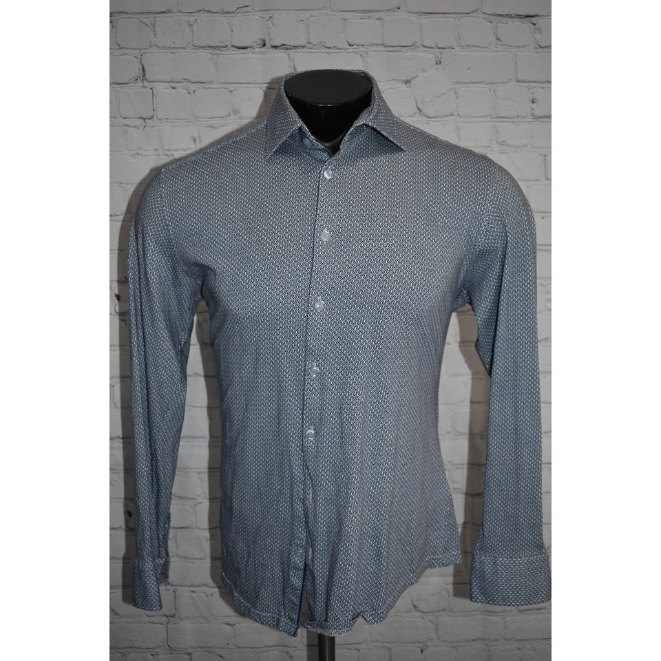 Stone Rose Button Up Dress Shirt Mens Size 3 Stretch Blue Geometric  - Image 2 of 4