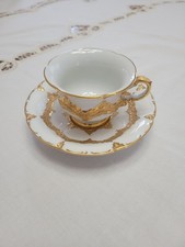 Authentic MEISSEN B-Form Gold Encrusted Decorated Cup and Saucer, German