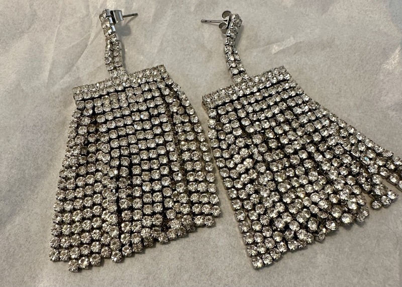 Vintage Statement Rhinestone Dangle Earrings Hollywood Glam Clip Ons