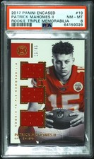 2017 Panini Encased Patrick Mahomes Triple Jersey Patch /49 PSA 8 RC Player Worn