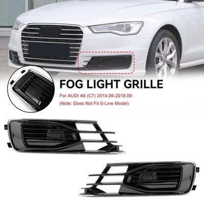 2PCS Front Bumper Foglight Cover Grill Für Audi A6 C7 2014-2018 Black Chrome