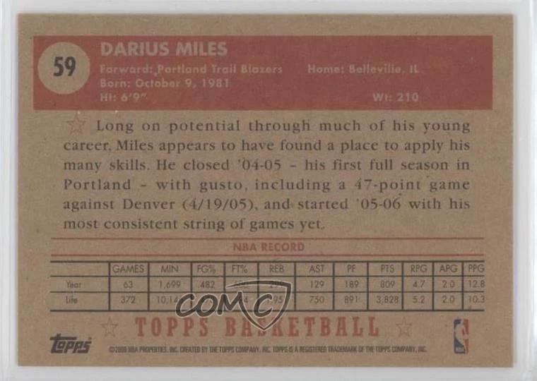 2005-06 Topps 1952 Style Darius Miles #59 - Image 2 of 2