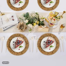 100 Pcs Antique Charger Plates Plastic Dinner Plate Decorative Chargers Gold