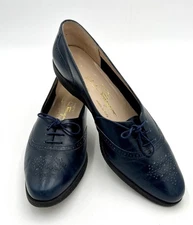 Salvatore Ferragamo Size 10.5 Navy Leather Lace Up Oxford Loafers