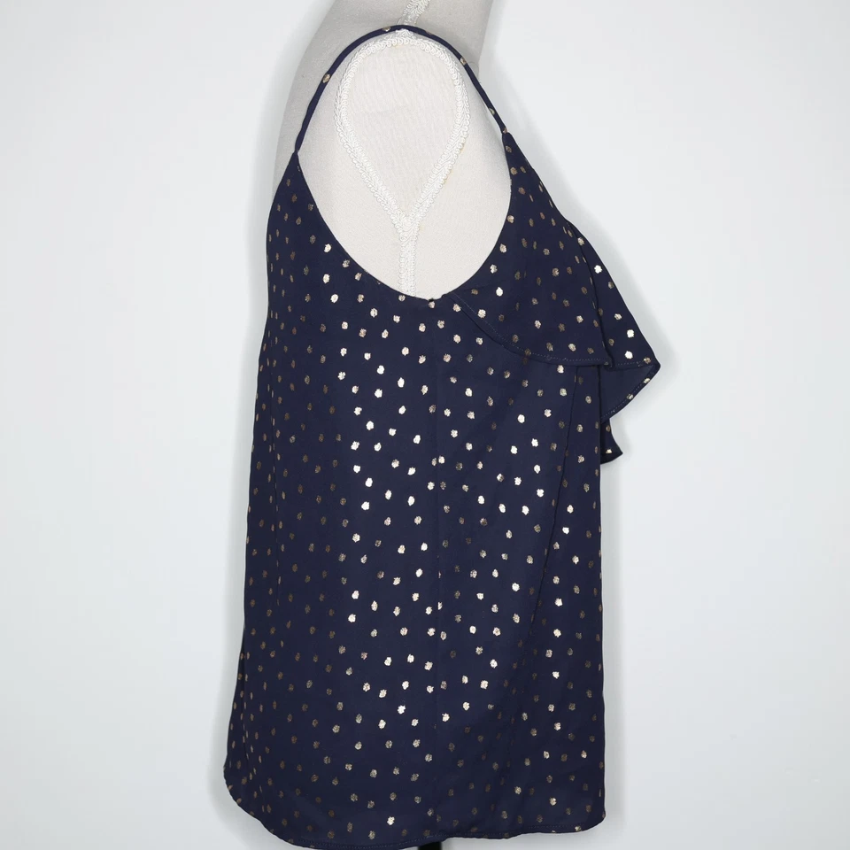 Zara Cami Top Navy Gold Size S Lightweight Floaty Layered Spot Spaghetti Straps - Image 2 of 4