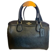 Coach Rowan Satchel Black Crossgrain Leather Dome Bag F37081 Gold Hardware