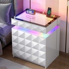 Nightstand with Charging Station RGB Light Motion Sensor Lockable Hidden Storage