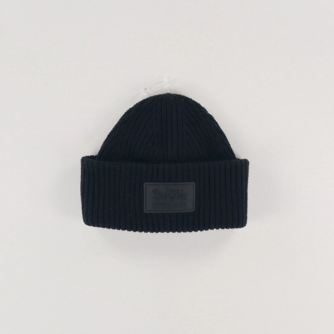 COACH Merino Wool Beanie Hat Black‎ Ivory Signature C Logo OSFM Skull Cap Coach Beanie Cap Hat Merino Wool Knit Slouch Winter Hat  main image 3