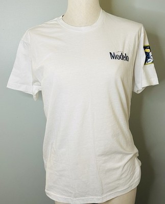 Men s White Modelo Graphic T Shirt Size Medium Short Sleeve