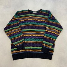 Vintage Knitted Jumper Abstract Patterned Grandad Knit Sweater Men's L