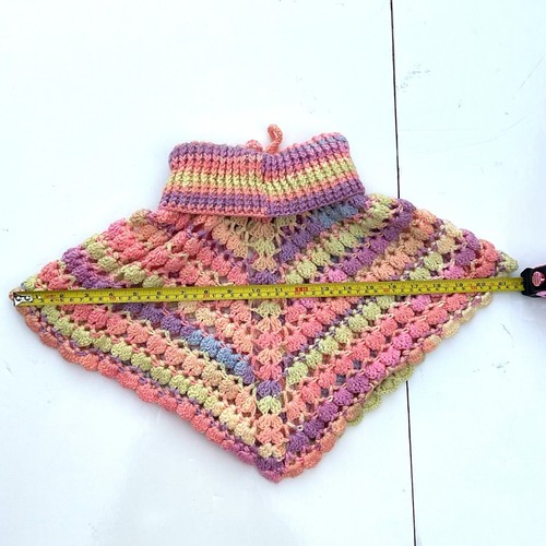 Crochet Knit Poncho Pastel Multi Color Girl's Turtleneck Open Weave - Picture 6 of 9