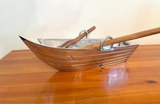 Godinger "Silver Art" Row Boat Salad/ Serving Bowl  w/original wooden utensils