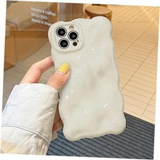 Case 6.1 Inch Cute Wave Pattern Aesthetic Phone for iPhone 14 Pro Cream Beige