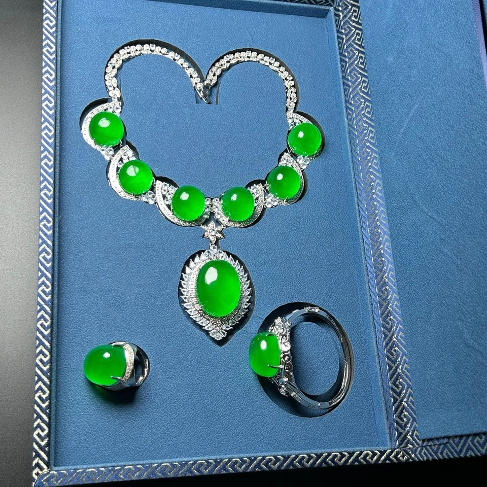 Certified Nature ice green Burmese Jade jadeite necklaces&bracelets&Rings Sets - Image 4 of 4