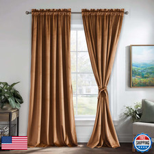 Jiuzhen Gold Brown Velvet Curtains 108 Inches For Bedroom Room Darkening