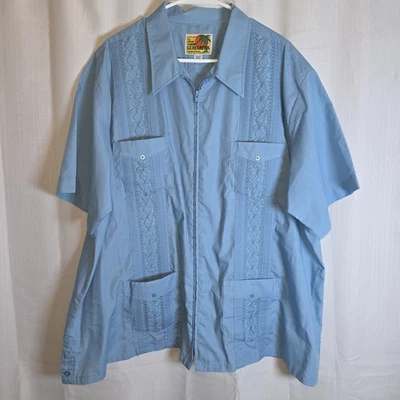 VTG Genuine Haband Guayabera Shirt Mens XXL Blue Zip Front 4 Pocket Embroidered - Image 1 of 4