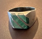Vintage 925 Sterling Silver Ring With Green Malachite Gemstone Size 14