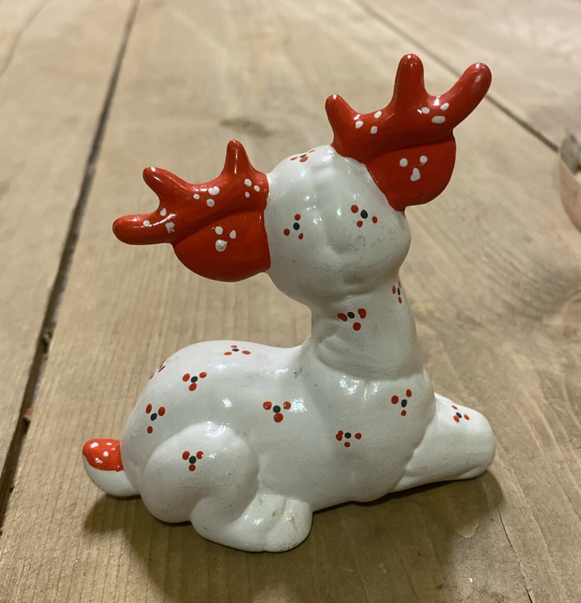 VTG Xmas 2 Deer Kimble Mold Quilted Ceramic Hand painted 10”-4” White &Brown