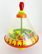 Vintage Tin Metal Large Spinning Top Toy With Animals by Ohio Art, Working