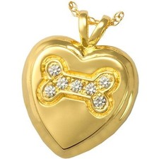 Dog Bone Heart Ash Holder Cremation Urn Keepsake Pendant Necklace Gold Plated