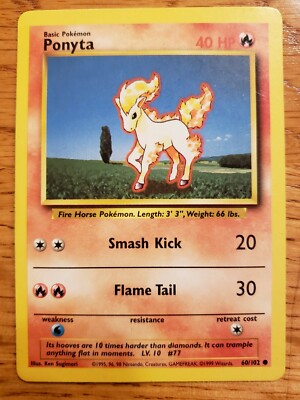 1995 ponyta pokemon card 1995, 96, 98 Pokemon Card **Ponyta** - Base Set No. 60/102 - Common