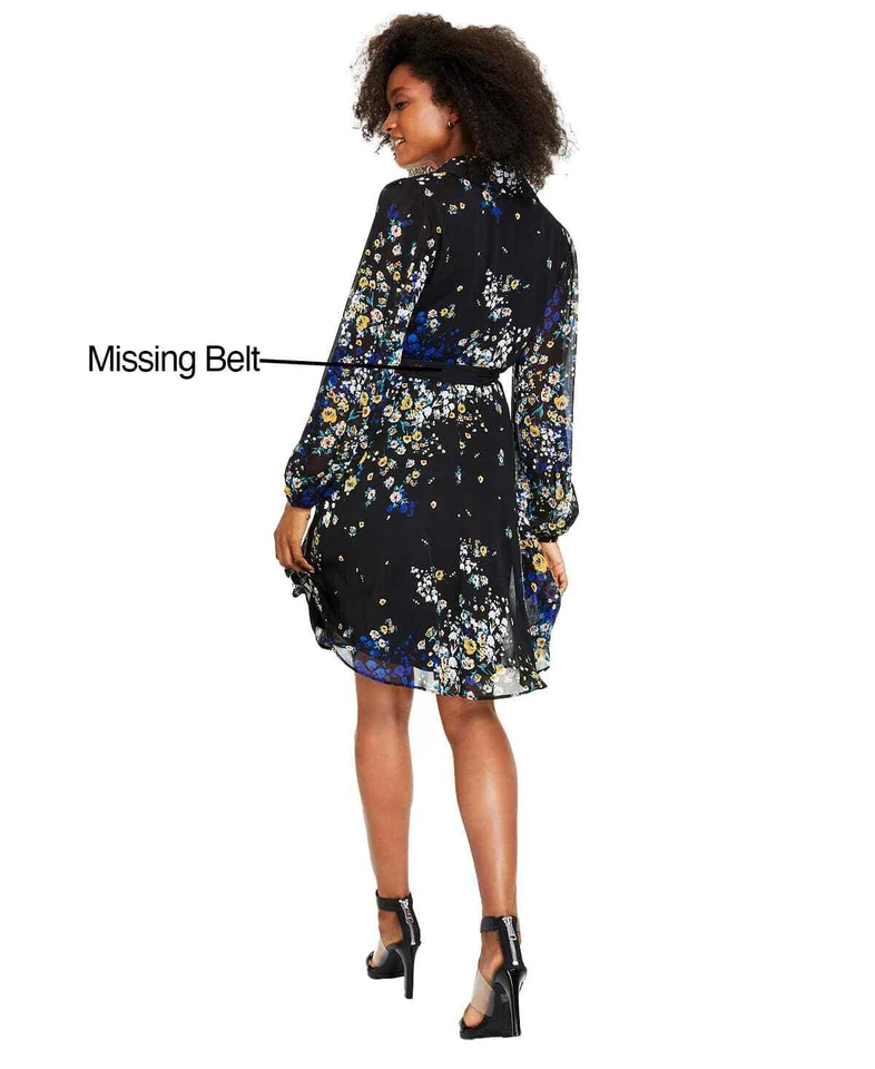 Vestido para mujer DKNY pequeño estampado floral manga globo - 6 - negro Foto 2 de 4