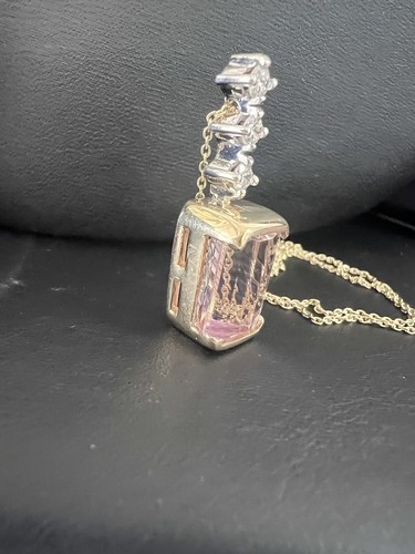14K YellowGold Natural 6.36CT Emerald Cut Pink Kunzite Diamond Pendant Chain - Picture 8 of 24