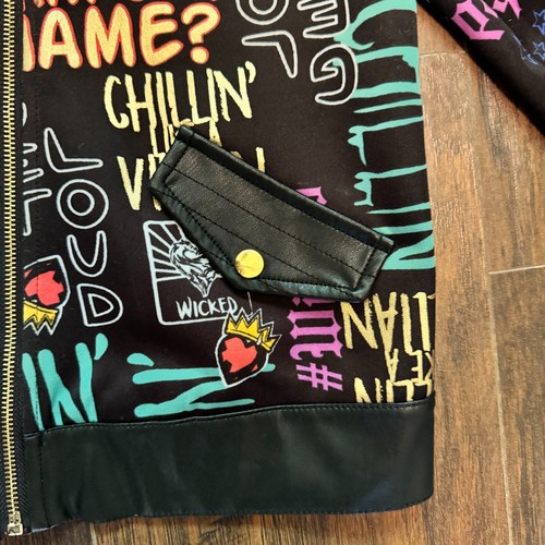 Disney Girls Jacket L Black D-Signed Descendants 2 Graffiti Print Moto Zip Up - Picture 7 of 13