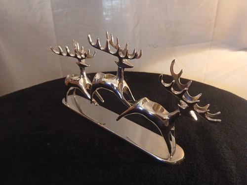 Pottery Barn Reindeer Candleholder Silver Plated Metal Taper Candlestick - Picture 2 of 12