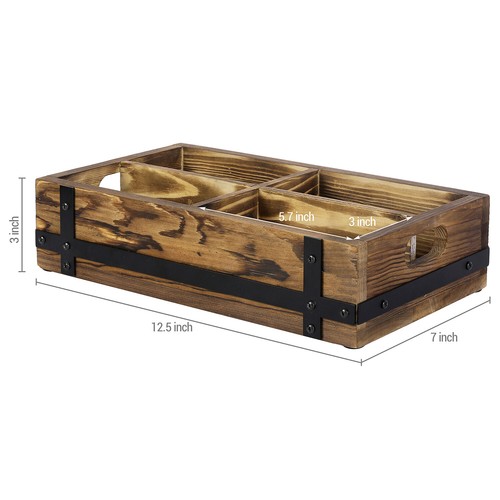 Burnt Wood Retro Audio Cassette Tape Storage Box w/ Matte Black Metal Bracket - Picture 4 of 7