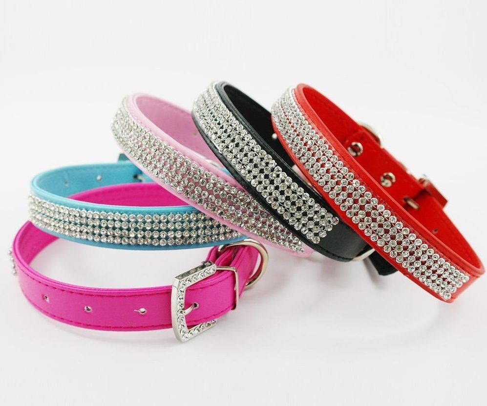 Diamante Dog Collar Rhinestone PU Leather For Puppy Dogs Cats