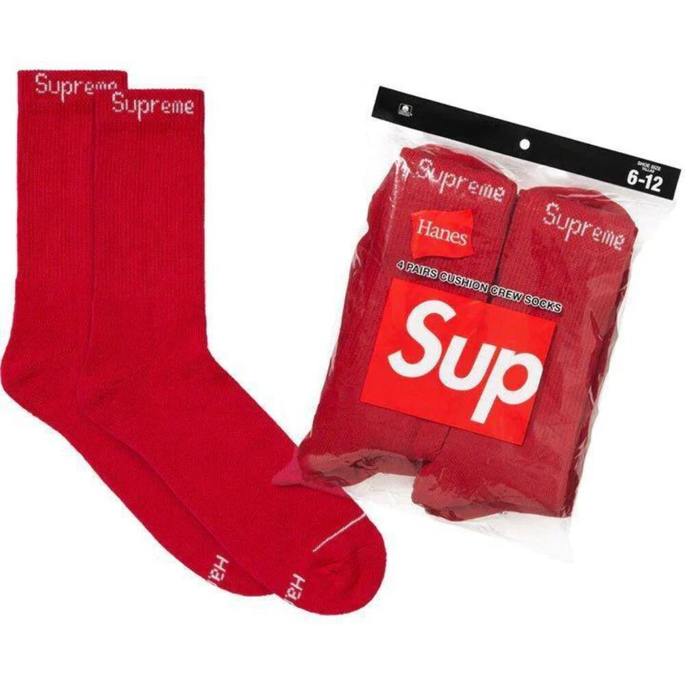 Chaussettes Supreme Hanes Crew rouges (lot de 4)