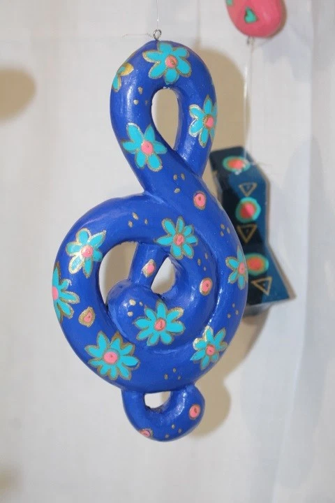 Nuevo Lote de 12 Móviles de Cuna de Bebé Indonesia Tallados a Mano Pescado y Música Verde/Azul Foto 3 de 4