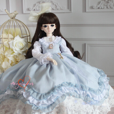 最終値下げ 新品 bjd 箱入り フルセット 清楚ブルー系ドレス 1/6 1/4 1/3 SD16 BJD Outfit Doll Clothes Long Court Dress 4 Pcs