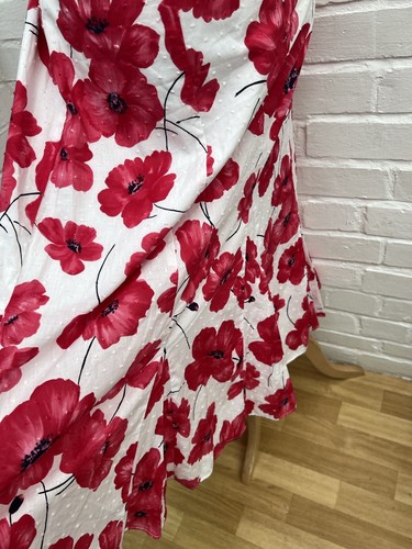 M&S Per Una Poppy Dress UK 18L Midi Cotton Aline Floral White Red/Pink Travel - Picture 4 of 14