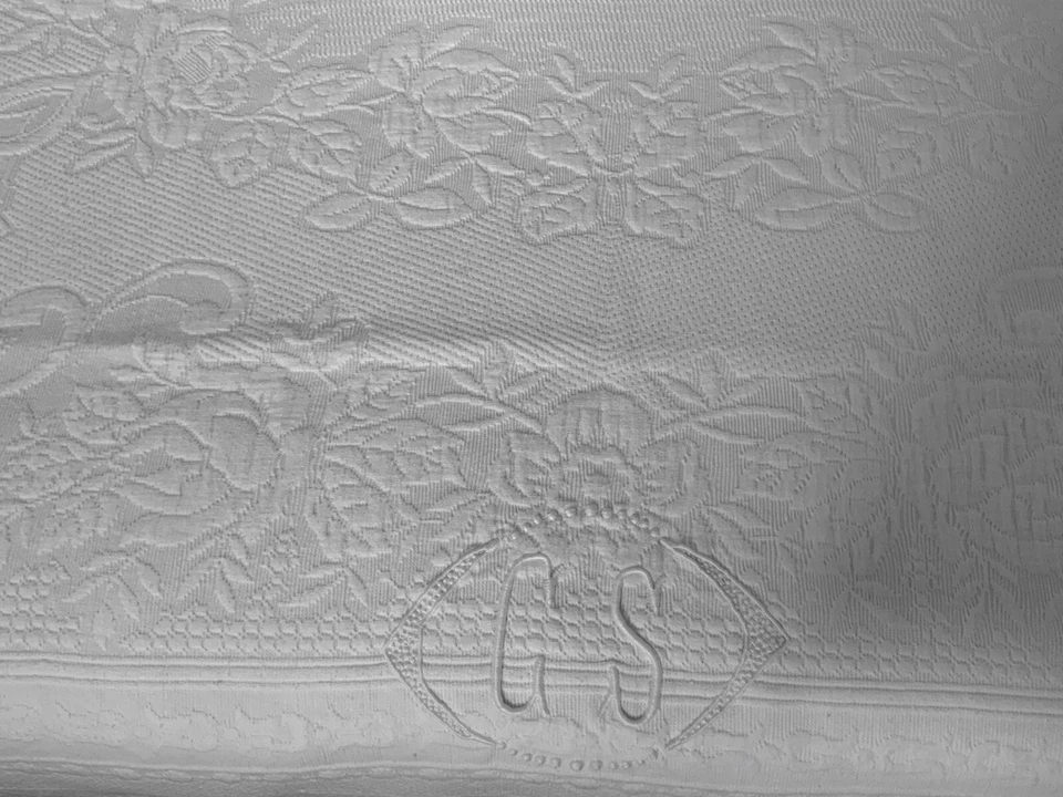 linge Ancien Couvre Lit De Mariage Provençal Monogramme C S et dentelle - Photo 3/4