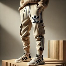 "Adidas Beige Cargo Sweatpants - Iconic 3-Stripes, Comfortable  Stylish Fit"